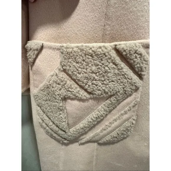 Fendi Roma Wool Coat 42 Blush Pink Shearling Pocket Jacket Italy Luxury Designer - Picture 15 of 15